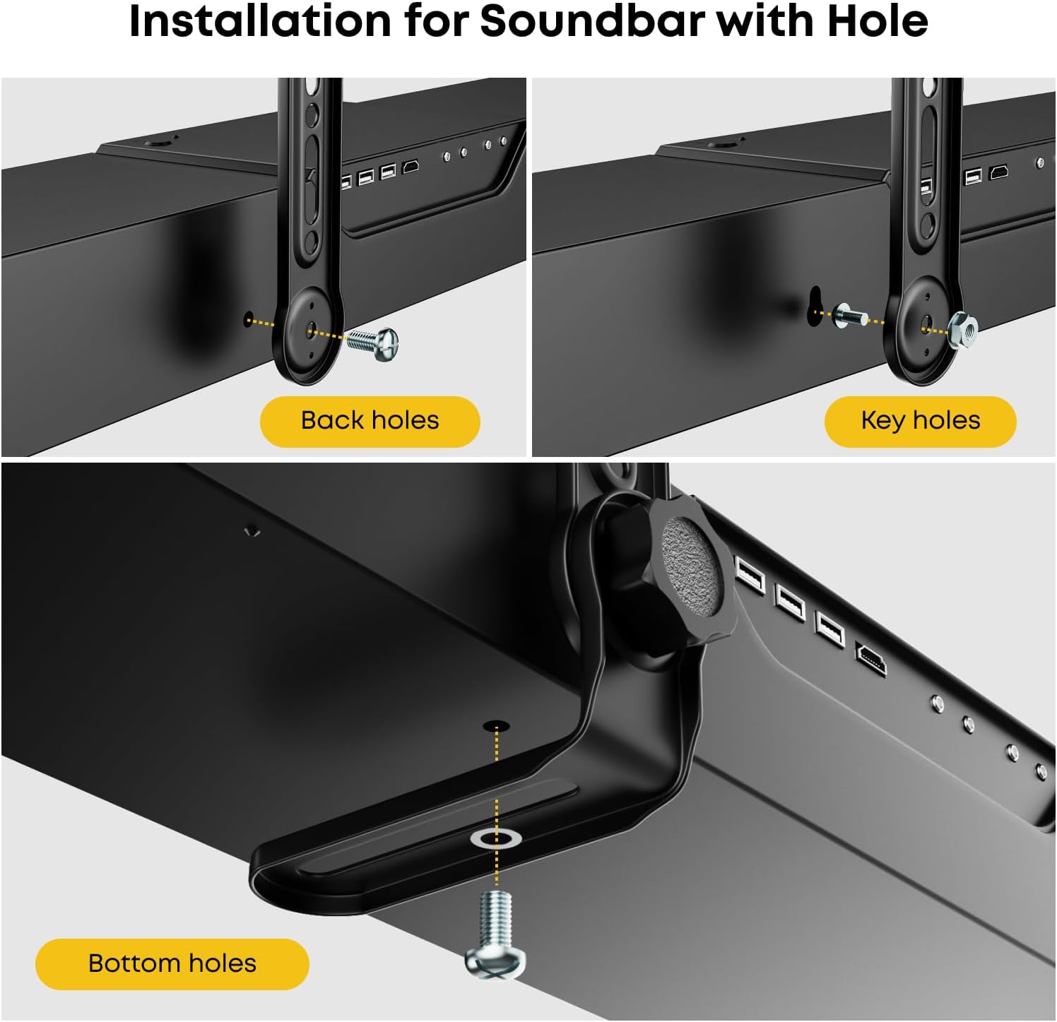 Soporte de barra de sonido para montar debajo o encima del televisor, se adapta a la mayoría de barras de sonido de hasta 33 libras, para TV máximo