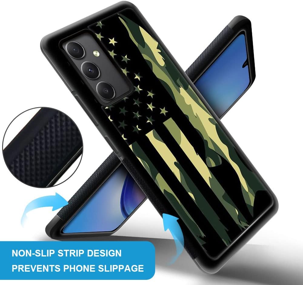 DJSOK Funda compatible con Samsung Galaxy A54 5G, diseño clásico de bandera de camuflaje verde de lujo para hombres, niños y niñas, doble capa a