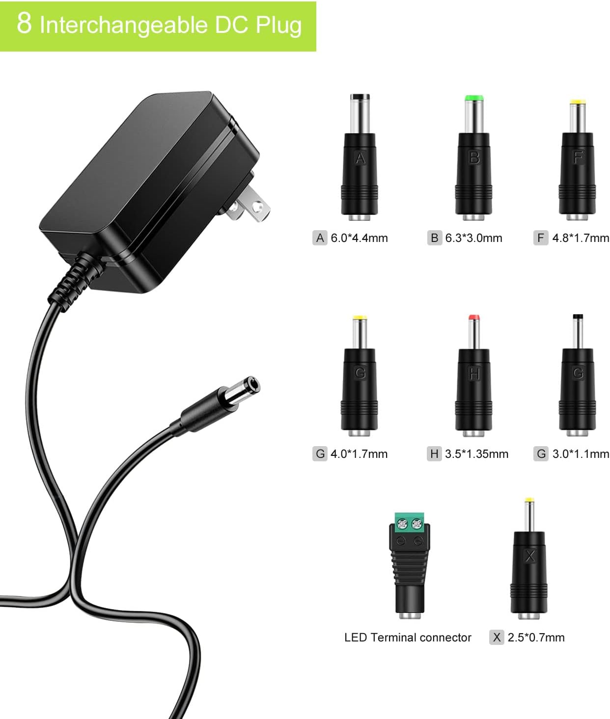 AC 100V-240V a DC 24V 1A Adaptador de fuente de alimentación conmutada, cargador estabilizado universal de 24 voltios de 1 amperio con 8 enchufes de