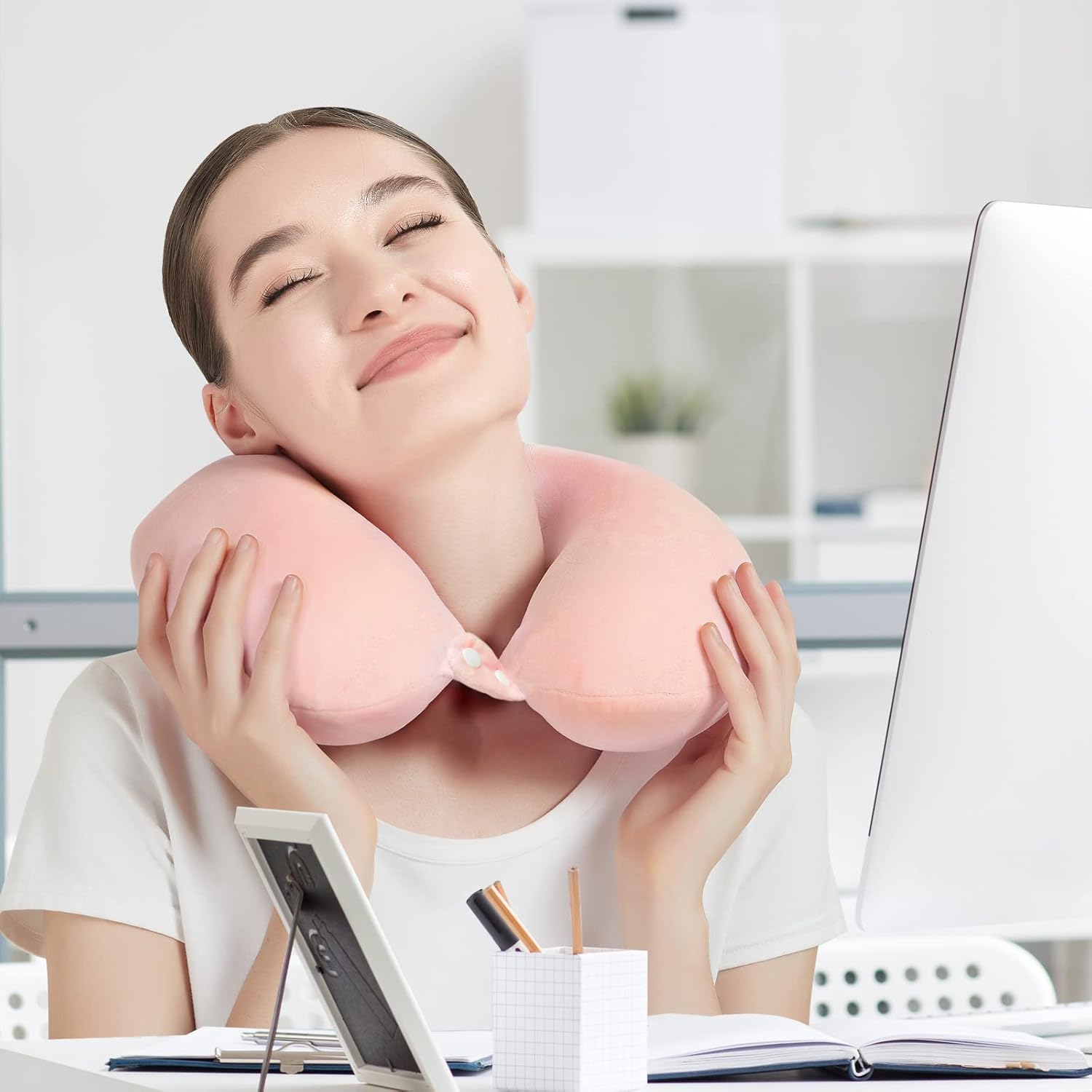 urnexttour Almohada de viaje, la mejor almohada de espuma viscoelástica para soporte de cabeza, almohada cervical de viaje suave para avión,