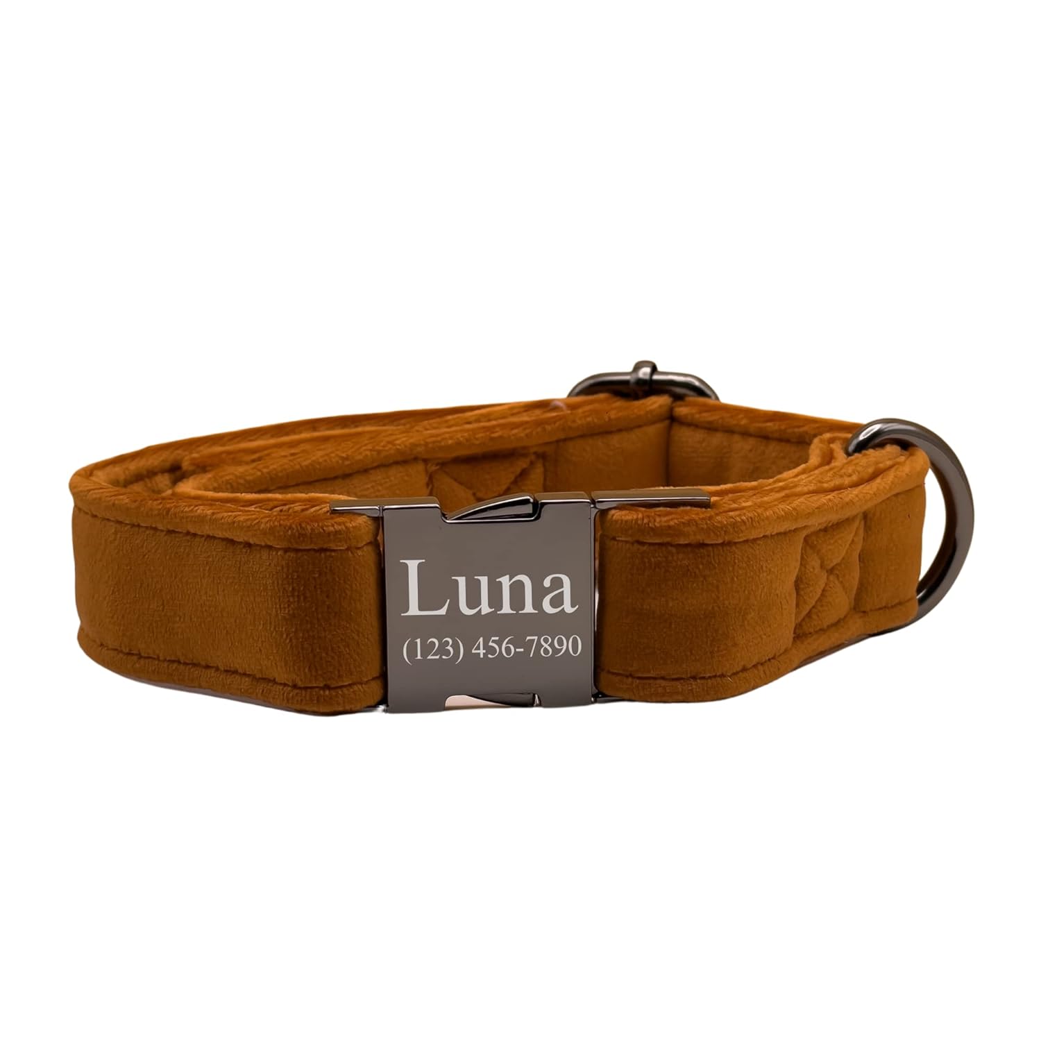 Personalized Velvet Dog Collar (Rust)