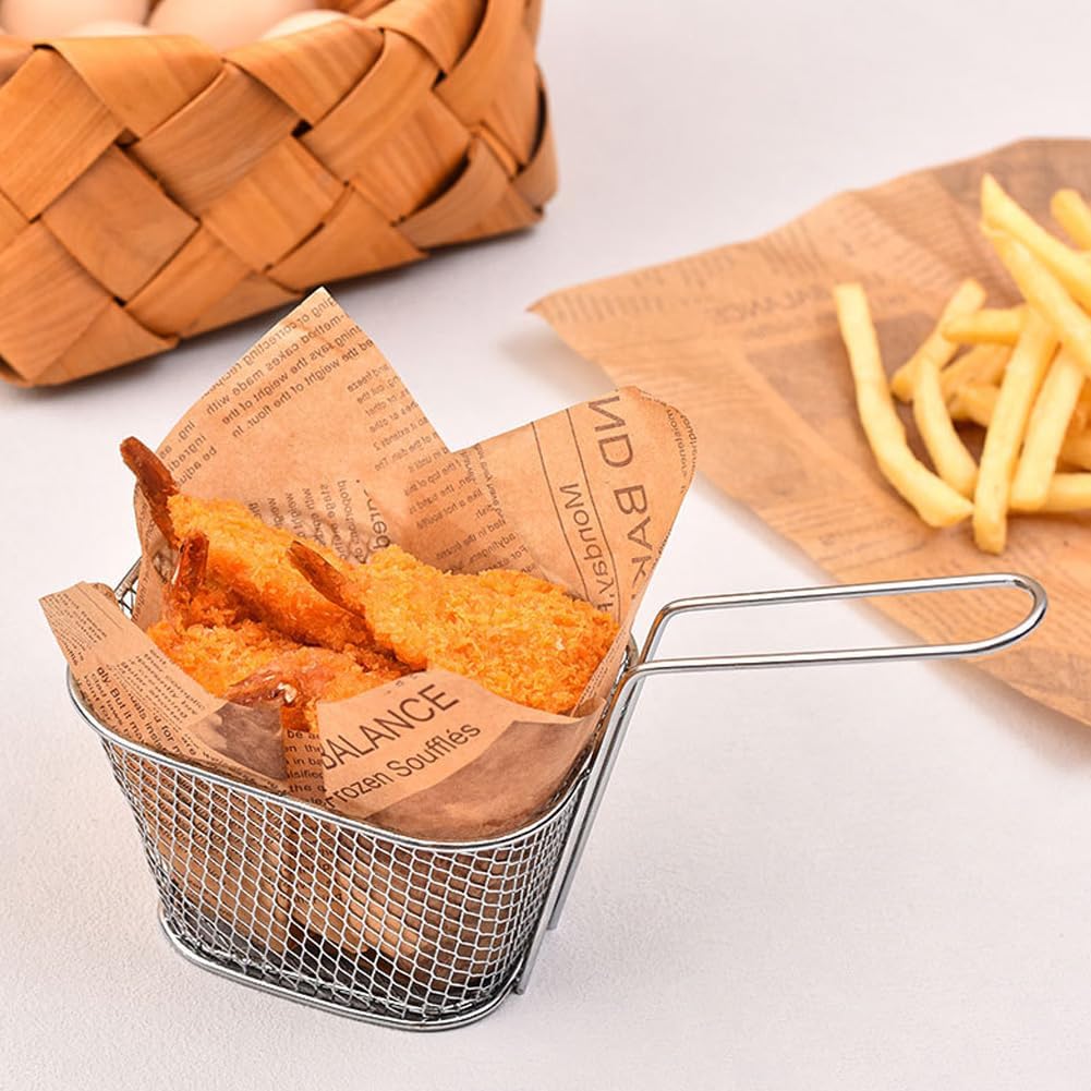 Cesta de papas fritas, 2, 4, 8, 12 piezas, mini cesta cuadrada para papas fritas para servir, cesta de acero inoxidable con asa, cocina, restaurante