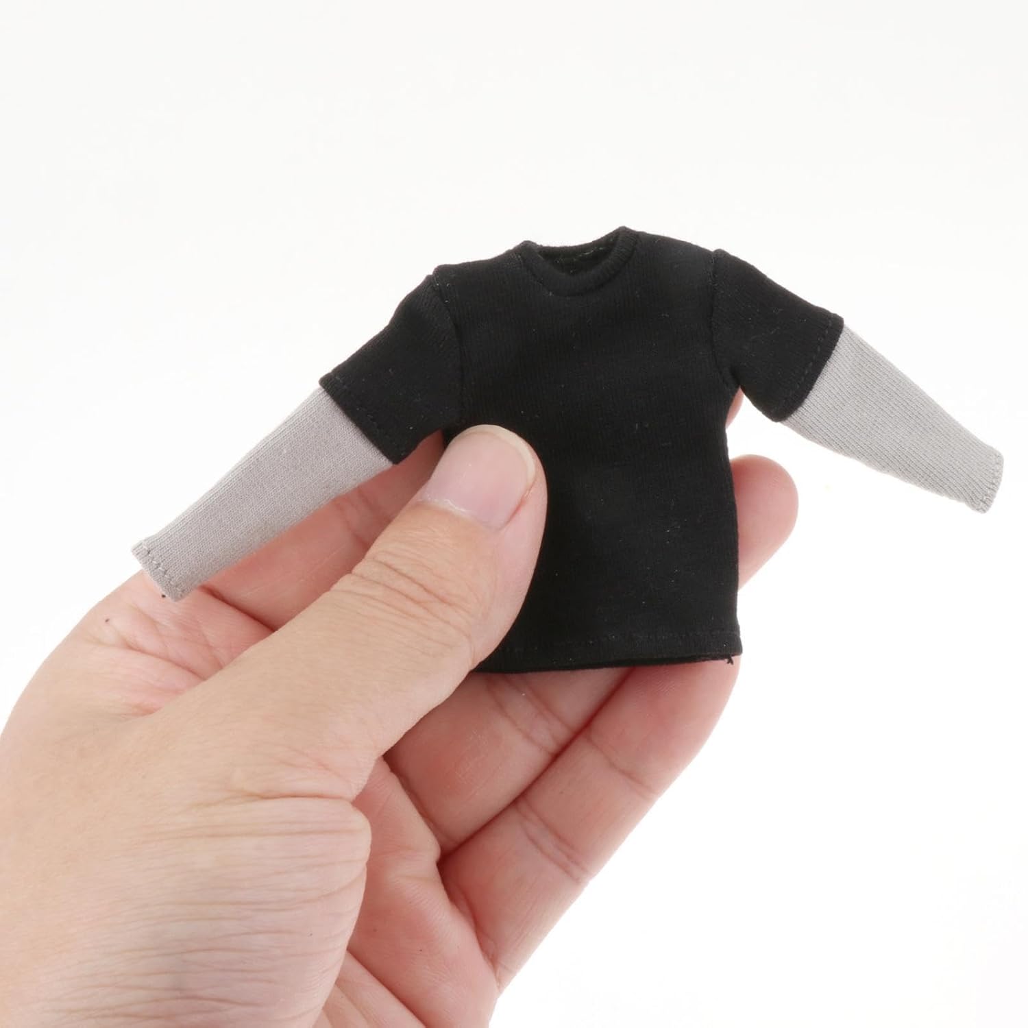 Camiseta de manga larga de 112, ropa de muñeca hecha a mano en miniatura para disfraz de modelo de muñeca de 6 pulgadas, color negro