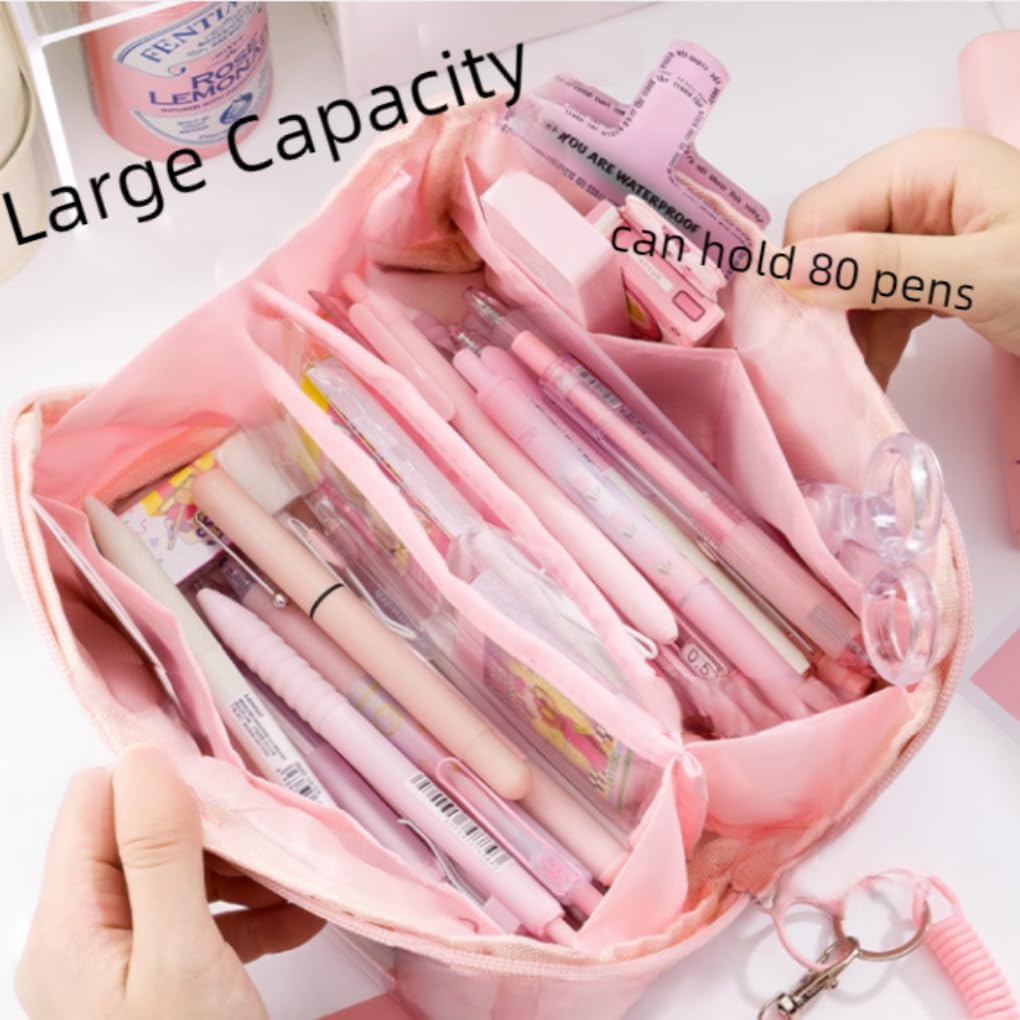 Estuche estético transparente para lápices, estético, estacionario, kawaii, lindo estuche grande para lápices (rosa)