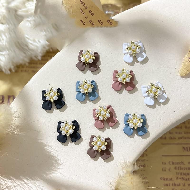 Eseres 12 dijes de uñas Kawaii 3D con lazo para uñas, de aleación colorida, lazo de perlas, accesorio de uñas para mujeres y niñas, decoración de