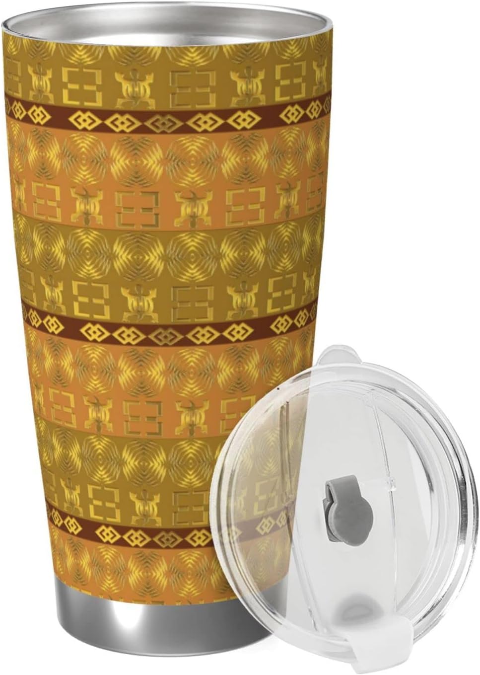 DKJlitter Taza de automóvil de 20 onzas, patrón étnico africano con símbolos Adinkra con aislamiento al vacío, taza de acero inoxidable con