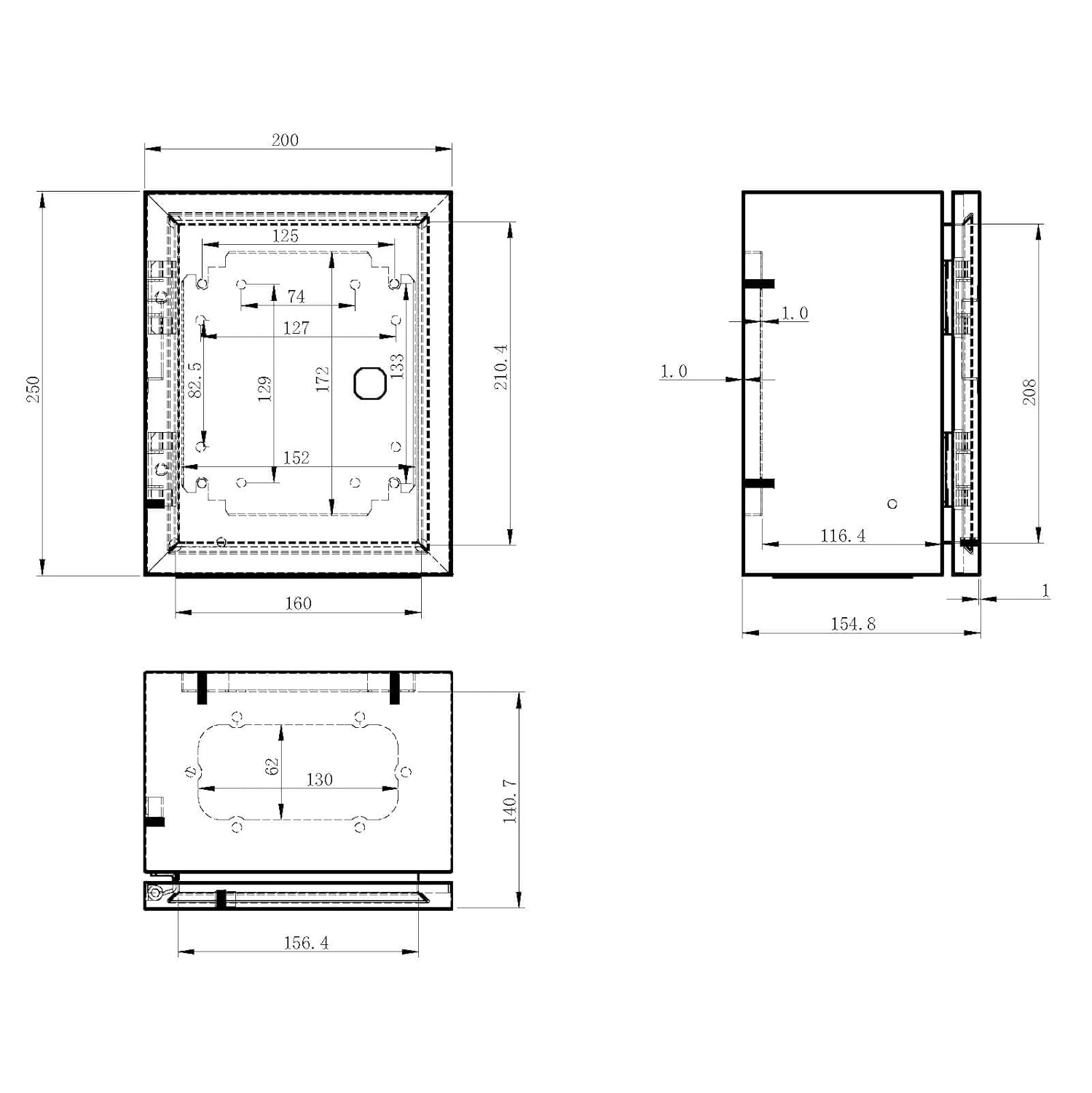 KWONONG Caja eléctrica impermeable IP65 para proyectos de interior y exterior, incluye placa de montaje y soporte de pared de 250 × 200 × 5.906 in