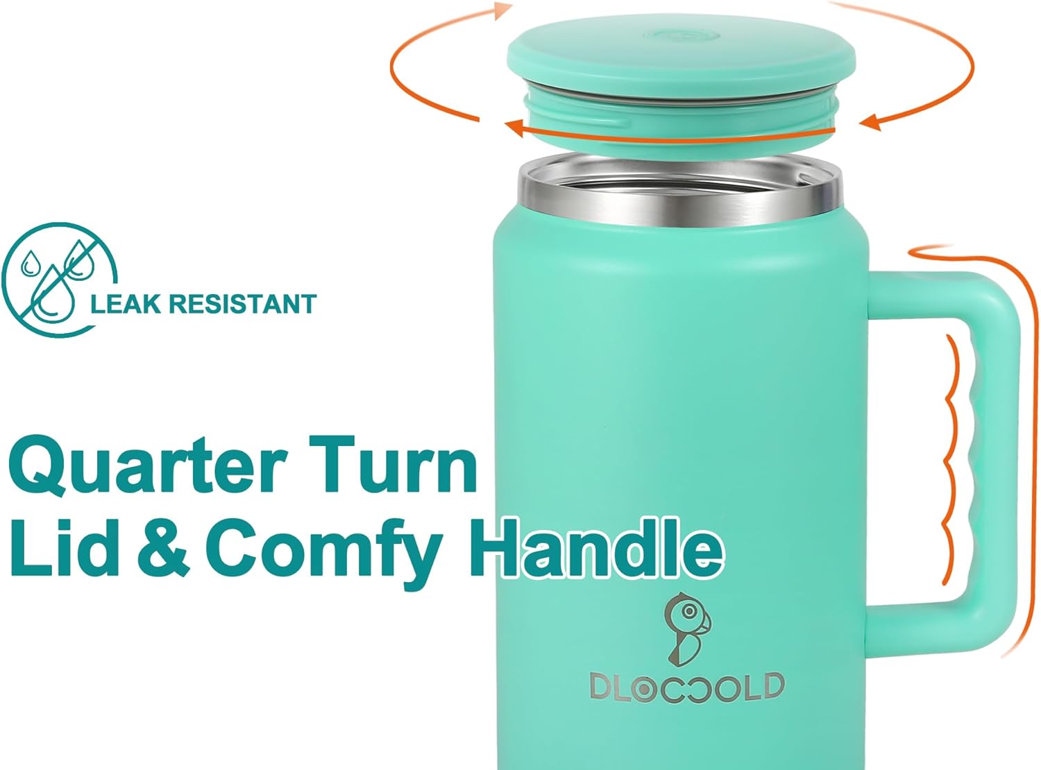DLOCCOLD Vaso de 50 onzas con asa y tapa con popote, jarra de viaje grande aislada de acero inoxidable con asa, botella de agua reutilizable de