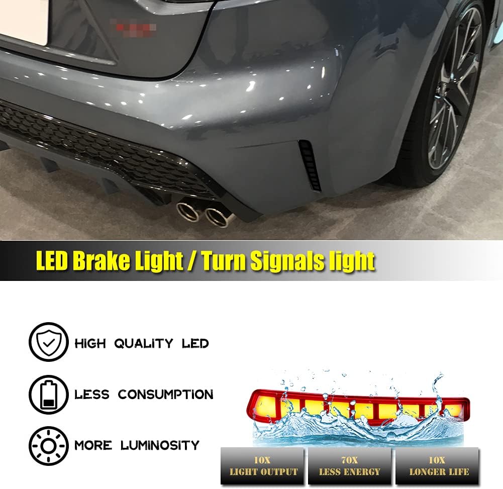 GTINTHEBOX Lente ahumada estilo rejilla LED parachoques trasero reflector luz freno secuencial señal de giro lámpara trasera compatible con Toyota