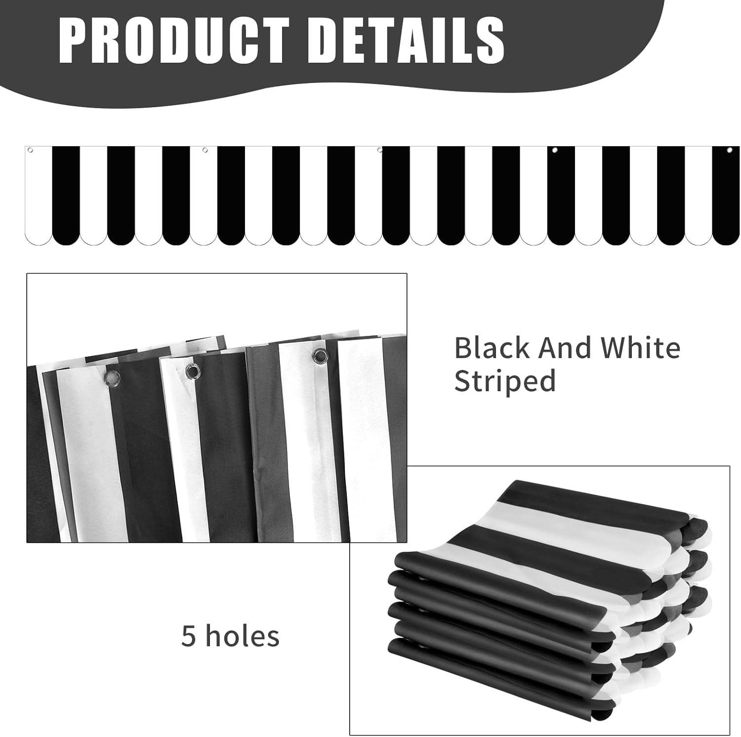 3 piezas de pancarta a rayas blancas y negras para decoración de fiesta temática de café francés, toldo, decoración de pared, telón de fondo de