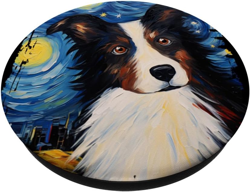 Border Collie Dog Starry Night Painting Dog Mom Dad PopSockets Standard PopGrip