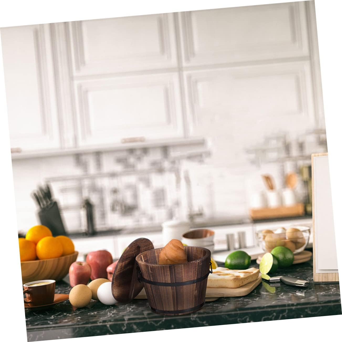 Cubo de almacenamiento de alimentos Bandeja de madera para servir bandeja redonda para servir Bandeja de herramientas Bandeja de madera con tapa