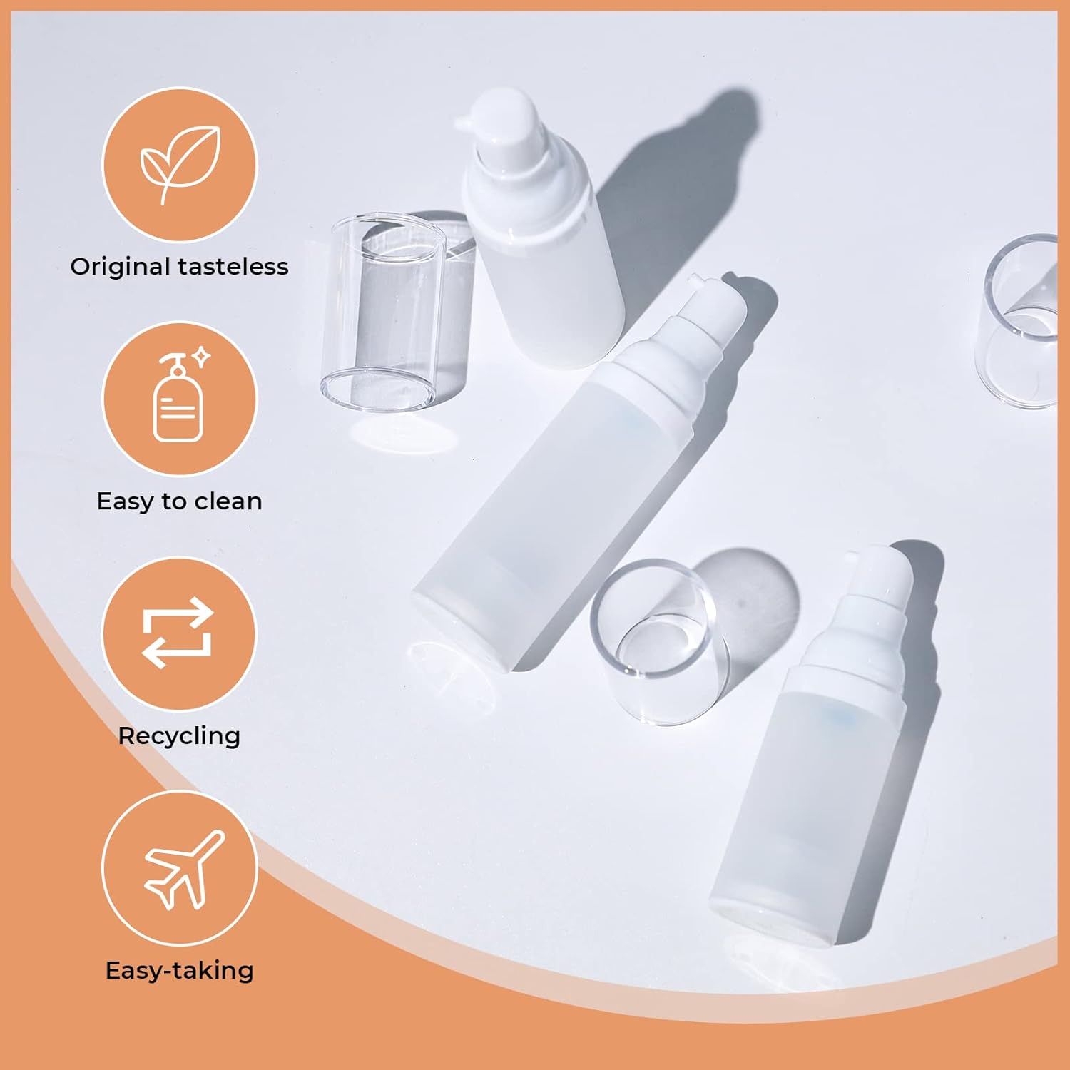 LONGWAY Botella de bomba de crema cosmética sin aire de 1.7 onzas, dispensador de tamaño de viaje, recipientes recargablesfundación botella de bomba