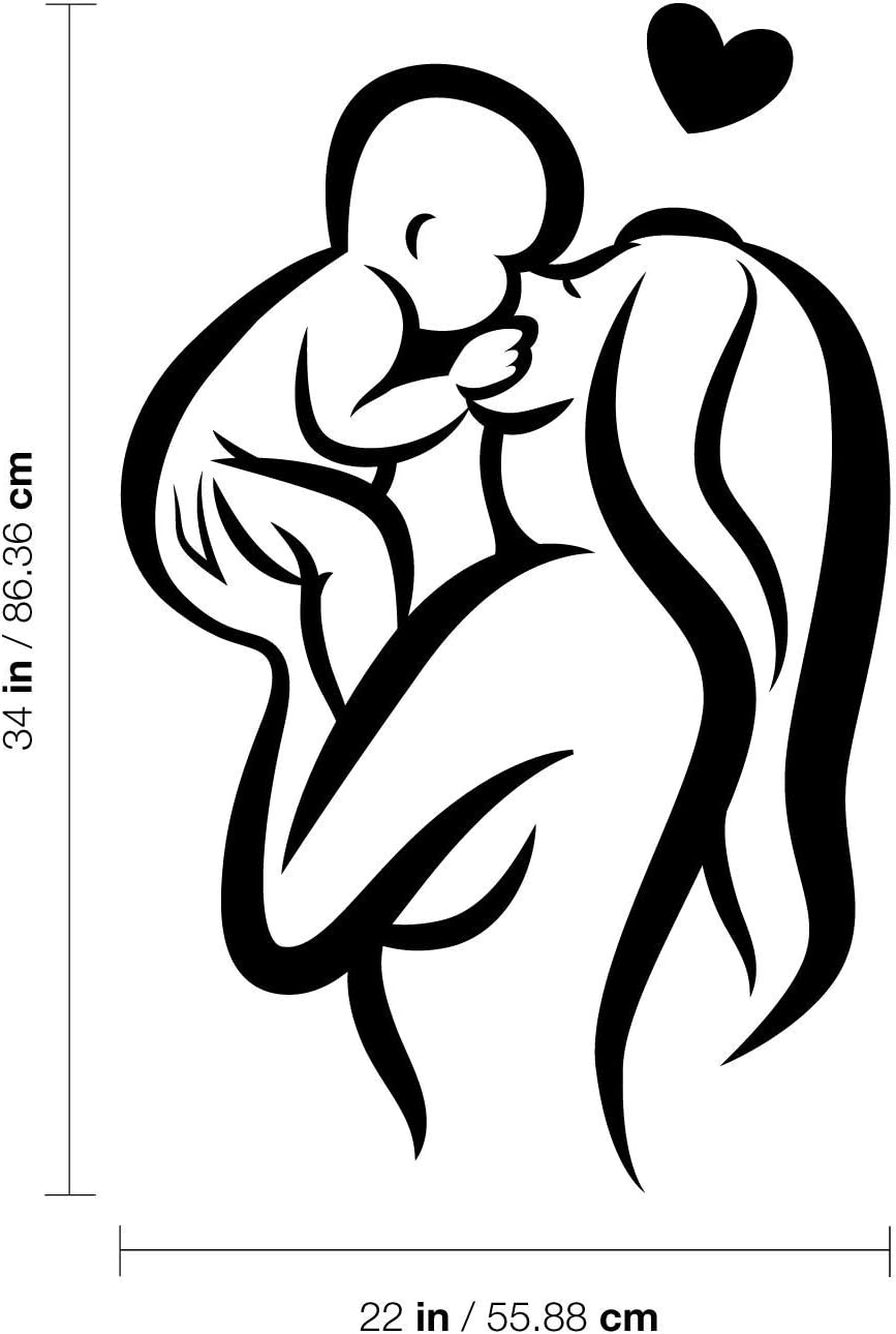 Calcomanía de vinilo para pared, silueta de mamá y bebé, 34 x 22 pulgadas, elegante y moderna forma de cuerpo femenino, hogar, trabajo, dormitorio,