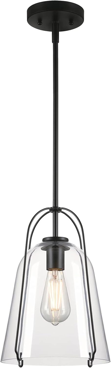 Westinghouse Lighting 6130100 Kewadin – Colgante de transición de una luz para interiores, acabado negro mate, cristal transparente