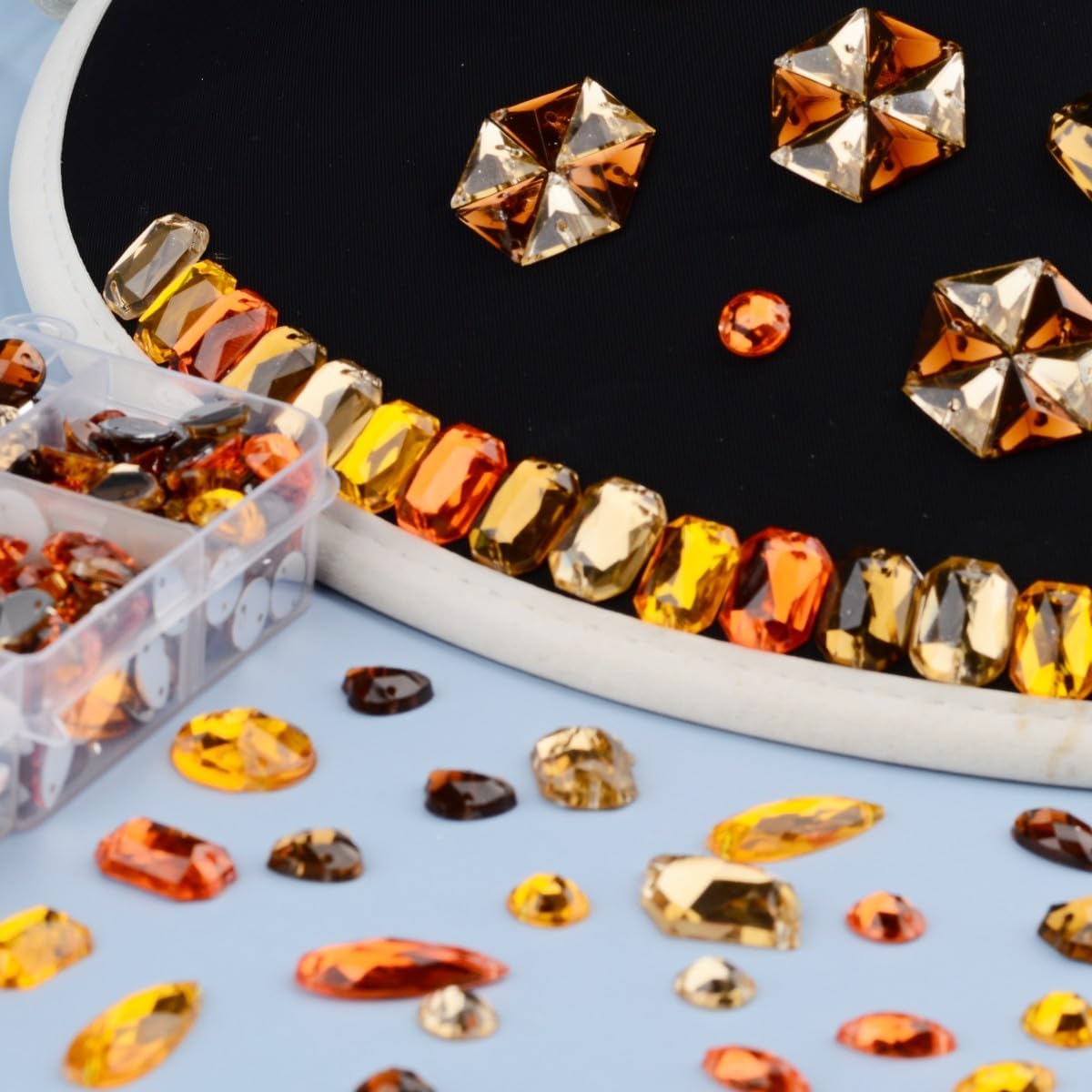 Juego de 650 piezas de diamantes de imitación para coser con parte trasera plana, formas mixtas, diamantes de imitación acrílicos, gemas para