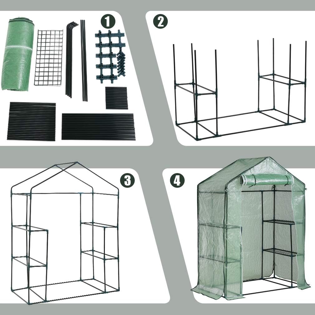 Invernadero para exteriores, kit de invernadero de plástico, mini invernadero para interiores, pequeño invernadero portátil, 4.9 pies de largo x 2.4