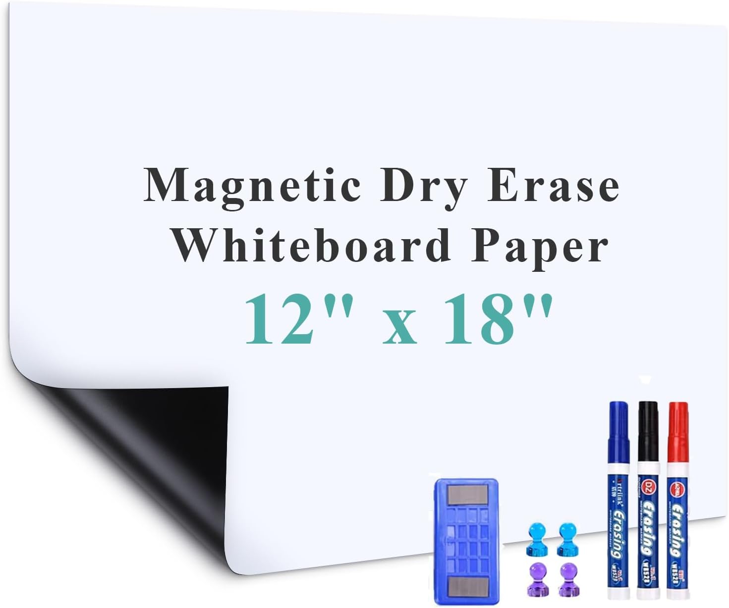 Papel magnético de borrado en seco, pizarra blanca autoadhesiva de 12 x 18 pulgadas para pared, fácil de escribir y limpiar, pizarra de borrado en