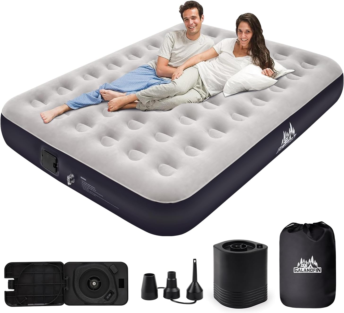Colchón inflable Queen con bomba de batería integrada de 2500 mAh de 10 pulgadas de altura, colchón inflable de infladodesinflado rápido y fácil