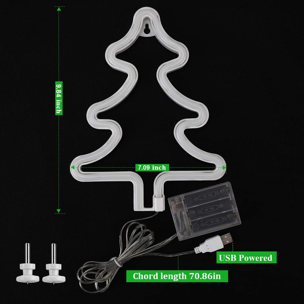 Christmas Tree Neon Signs,Led Neon Signs for Wall Decor, Battery or USB Operated Neon Light Sign Light Up for Kids Room,Bar,Christmas,Parties,Home