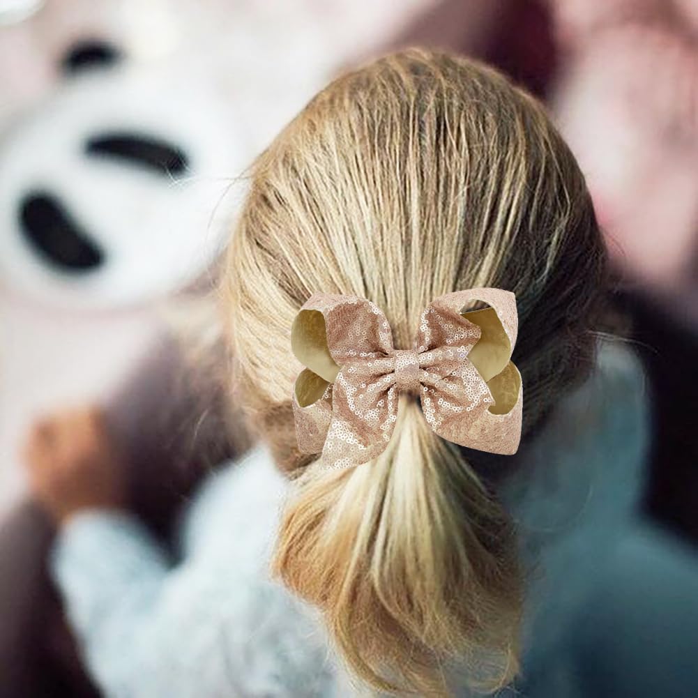 4 pinzas grandes para el cabello para niñas de 5.5 pulgadas, hechos a mano, cinta brillante con purpurina, pinzas de cocodrilo, accesorios para el