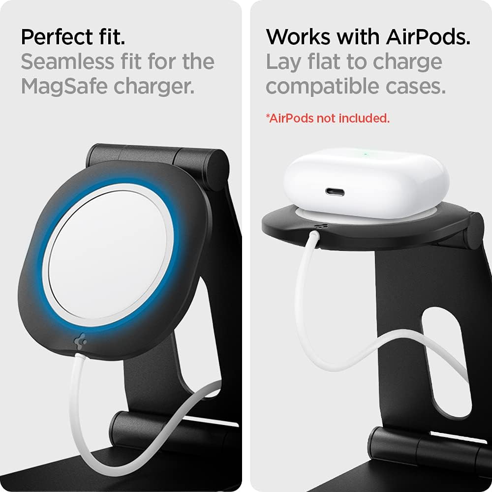 Spigen Mag Fit S – Soporte de carga ajustable de aluminio compatible con iPhone 15141312, AirPod Pro, AirPod Pro 2, soporte de carga para AirPod 3,