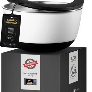 Evolution – Tazón para mezclar de acero inoxidable para microondas con tapa, 1.5 cuartos de galón, tapas de vidrio templado, alternativa al tazón de Evolution – Tazón para mezclar de acero inoxidable para microondas con tapa, 1.5 cuartos de galón, tapas de vidrio templado, alternativa al tazón de