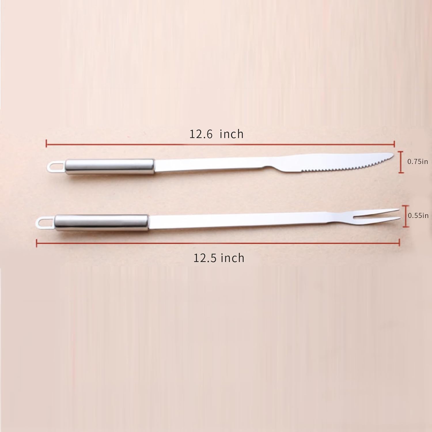 Tenedor y cuchillo para tallar carne, tenedor y cuchillo de cocina y parrilla de 12.5 pulgadas de largo, tenedor y cuchillo de acero inoxidable,