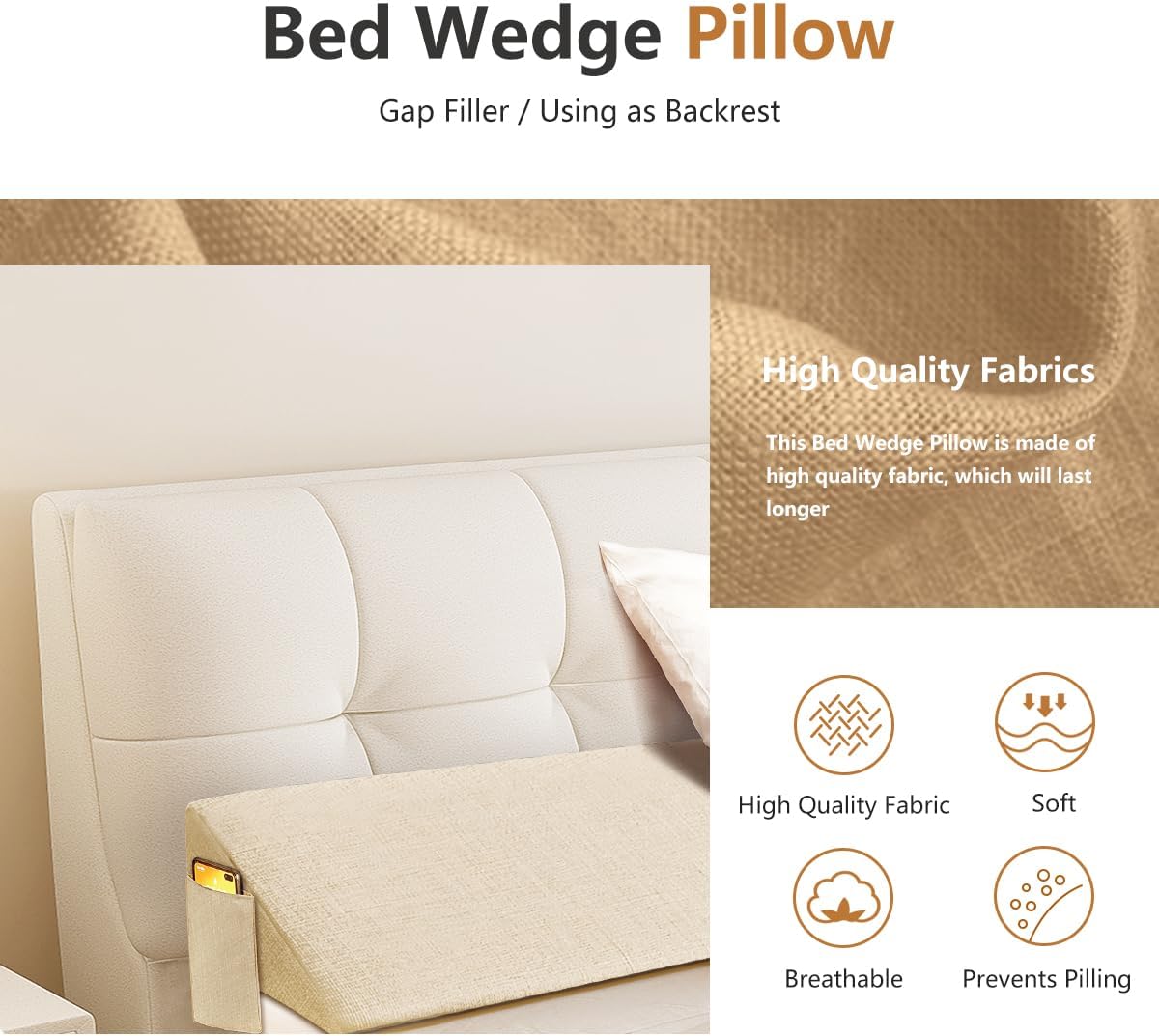 Almohada de cuña de cama para cabecero, almohada de cuña de colchón para cama individualXL, relleno de espacio de cama, cierra el espacio (0-12