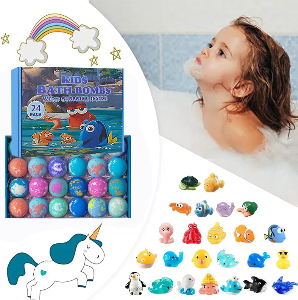 Set de regalo de bomba de baño con animales marinos en el interior, paquete de 24 bombas de baño orgánicas para niños, bolas gaseosas hechas a mano