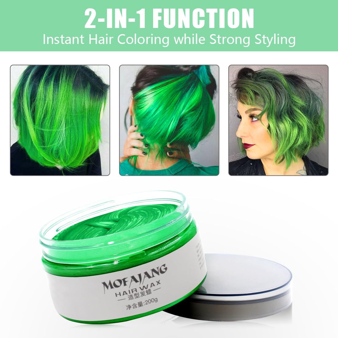 Cera temporal de color del cabello, cera de pintura para el cabello para colorear al instante, no grasa, lavable, cera de cabello verde para mujeres