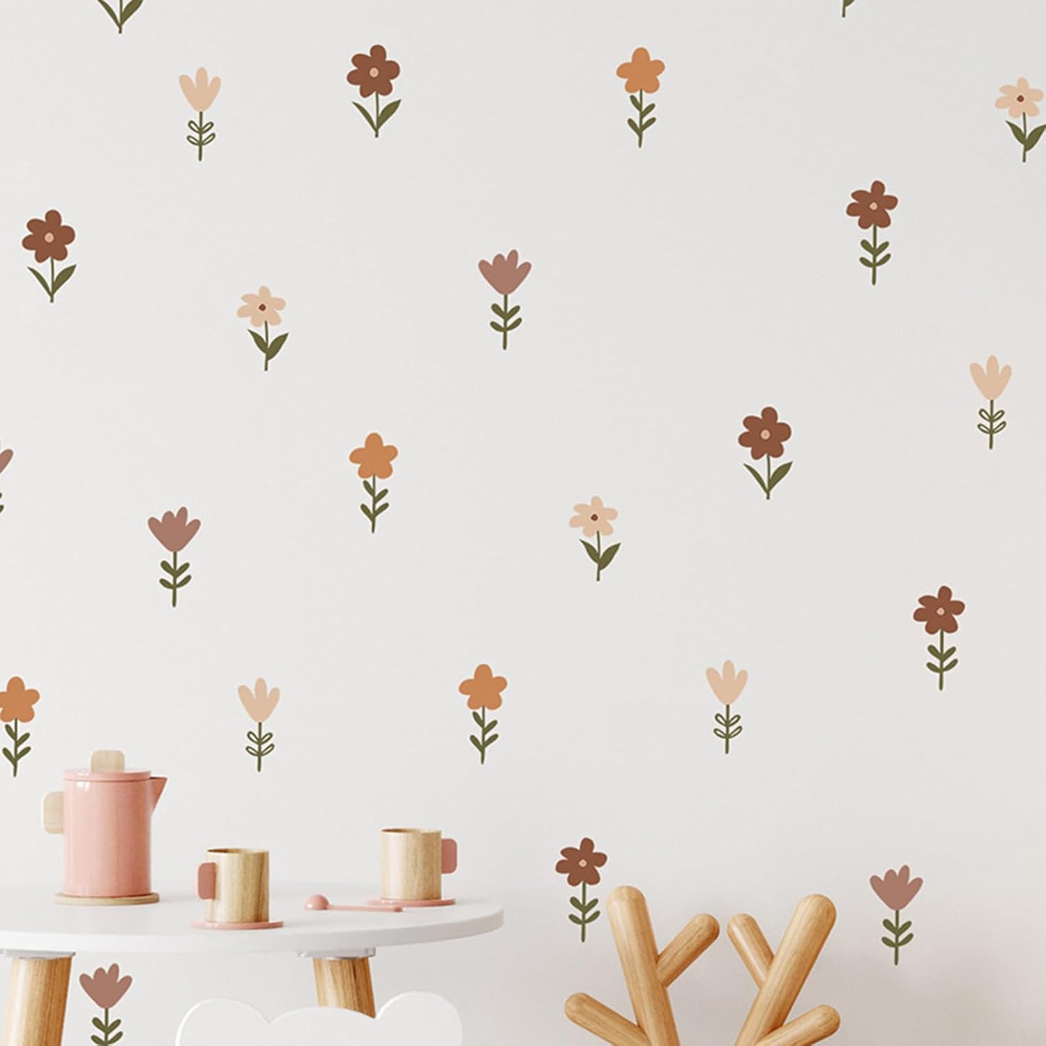 Calcomanías de pared de flores bohemias, calcomanías de pared extraíbles para dormitorio de niñas, decoración de pared floral bohemia para