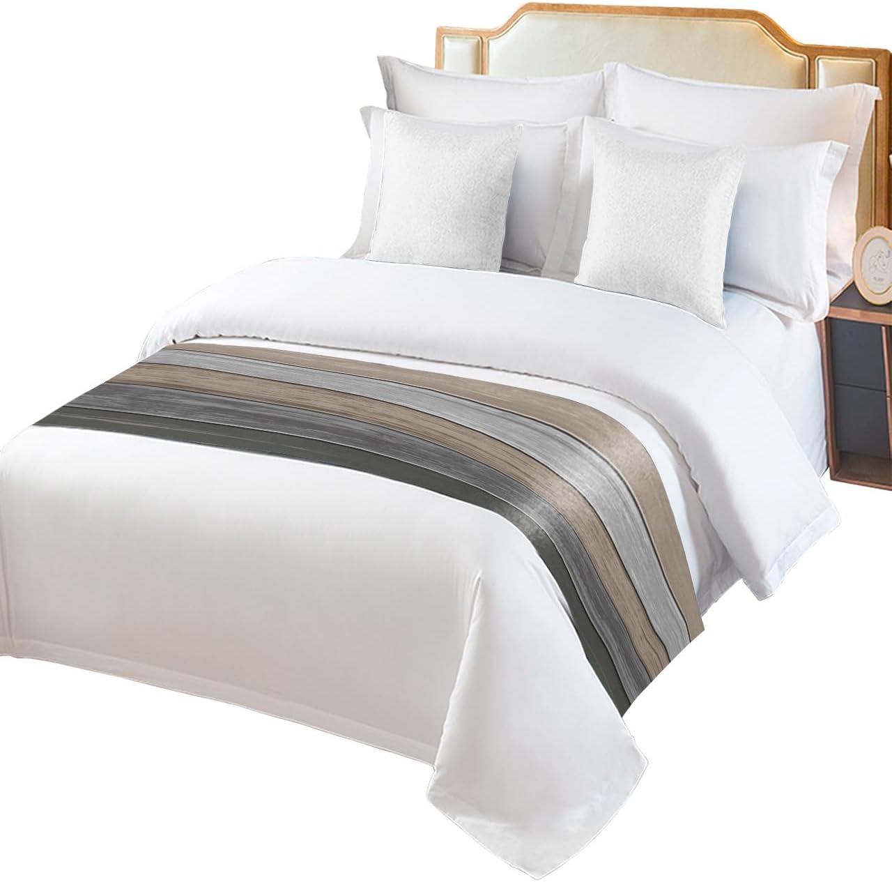 Camino de cama tamaño Queen, estilo rústico de grano de madera gris degradado, bufandas decorativas, estilo campestre vintage, camino de cama suave