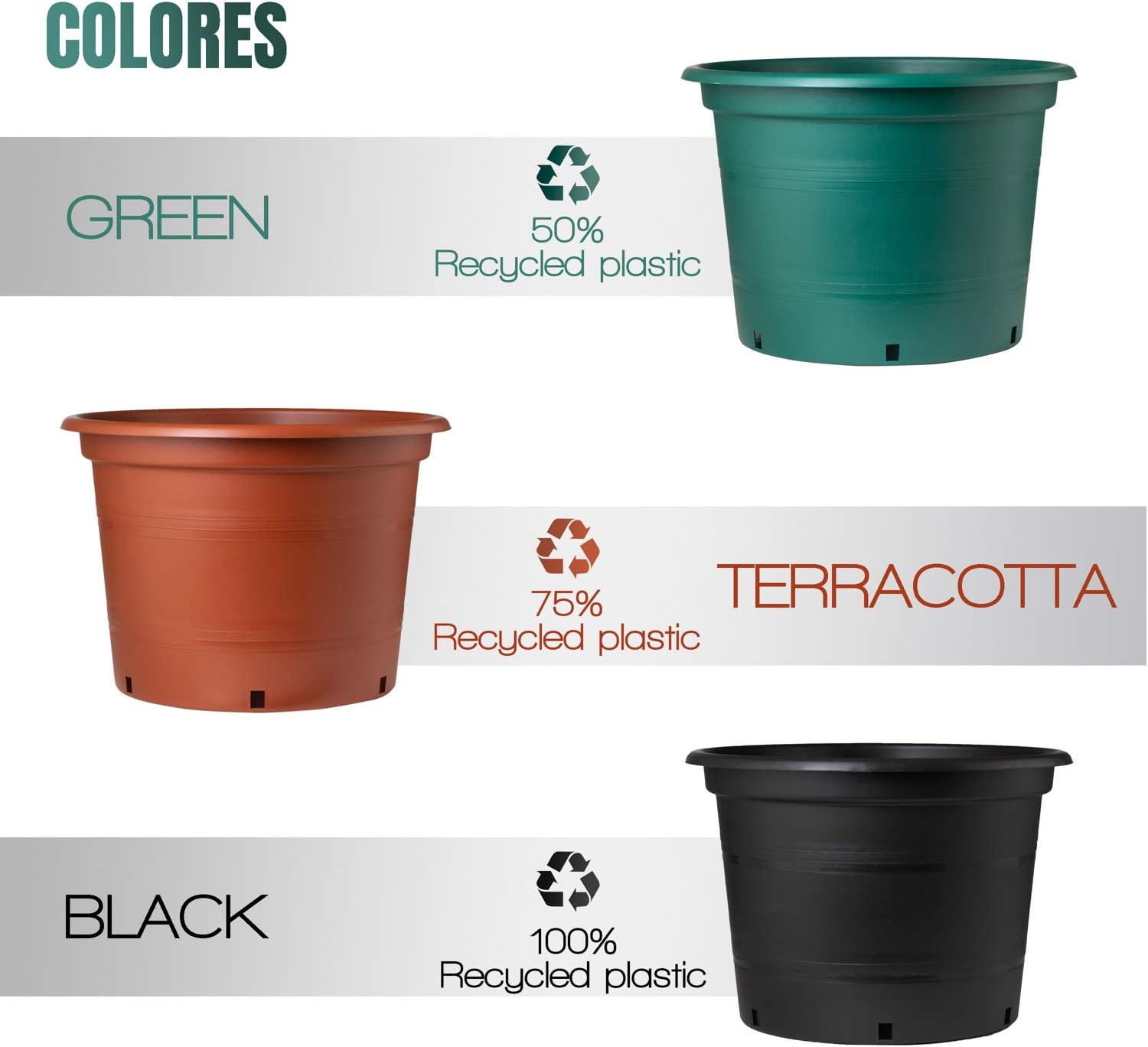 KameL – Macetas de 5 galones para plantas – 5 macetas de vivero de 5 galones – Macetas de plástico grandes altamente duraderas y resistentes –