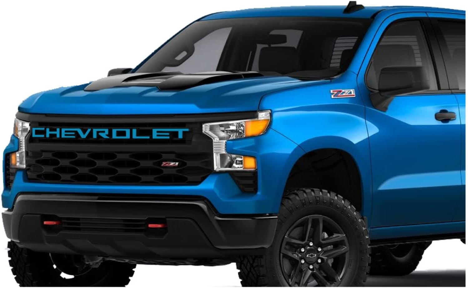 Chevy Silverado 1500 Trail Boss 2022 2023 2024 Kit de calcomanías de superposición de letras para parrilla delantera, color azul glaciar, metálico,