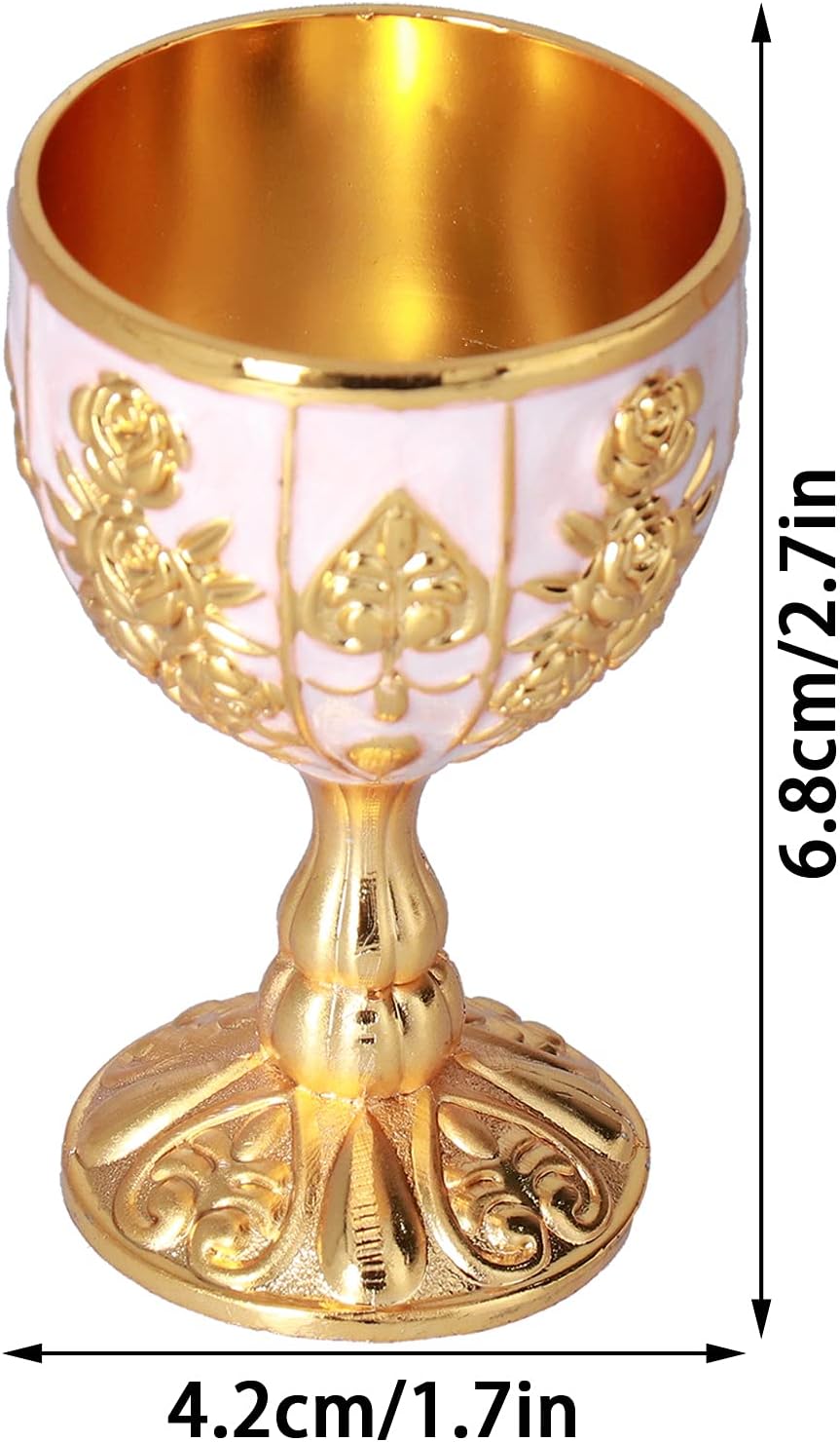 Copas de cáliz vintage de 1.06 onzas líquidas, copas de vino doradas medievales del Renacimiento real, doradas, vasos católicos en relieve, vasos