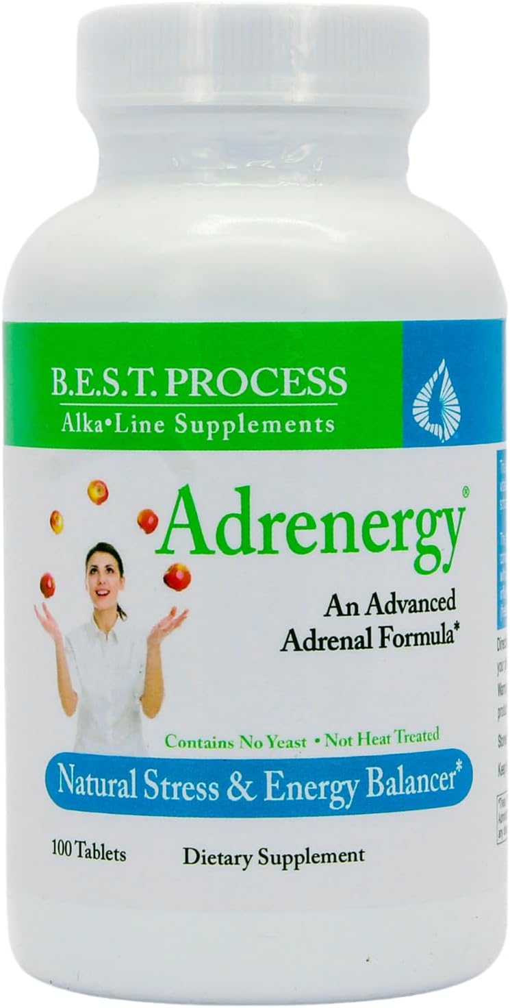 Adrenergy Best Process Alkaline  Apoyo suprarrenal natural con extracto de glándula suprarrenal, adaptógenos, vitaminas y minerales