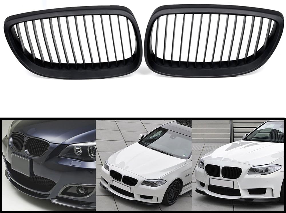 LH RH – Rejilla frontal superior negra mate para riñón + 2 cubiertas de fibra de carbono para espejo lateral compatible con 06-10 E92 Coupe 2D 07-10