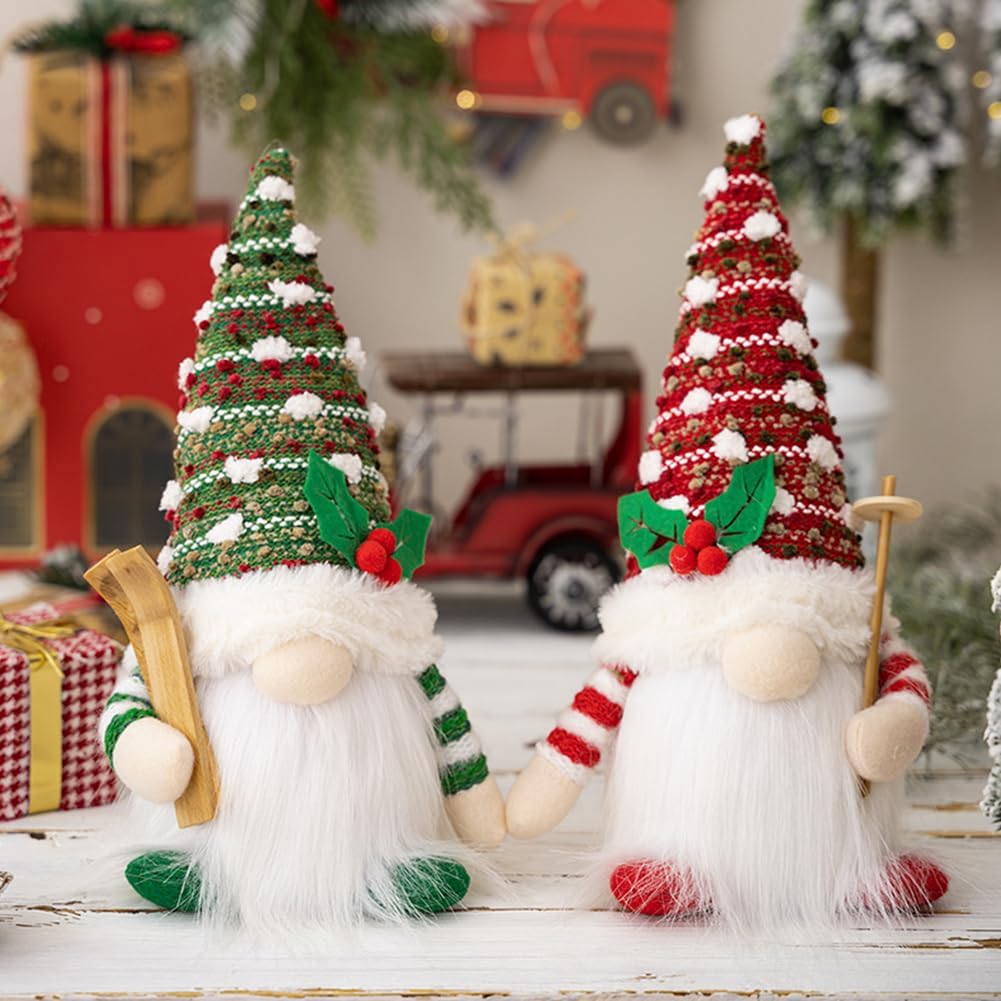 FIALAME Paquete de 2 gnomos de Navidad iluminados para decoración de muñecas de felpa para el hogar, adornos de mesa, muñeca elfo con luces LED,