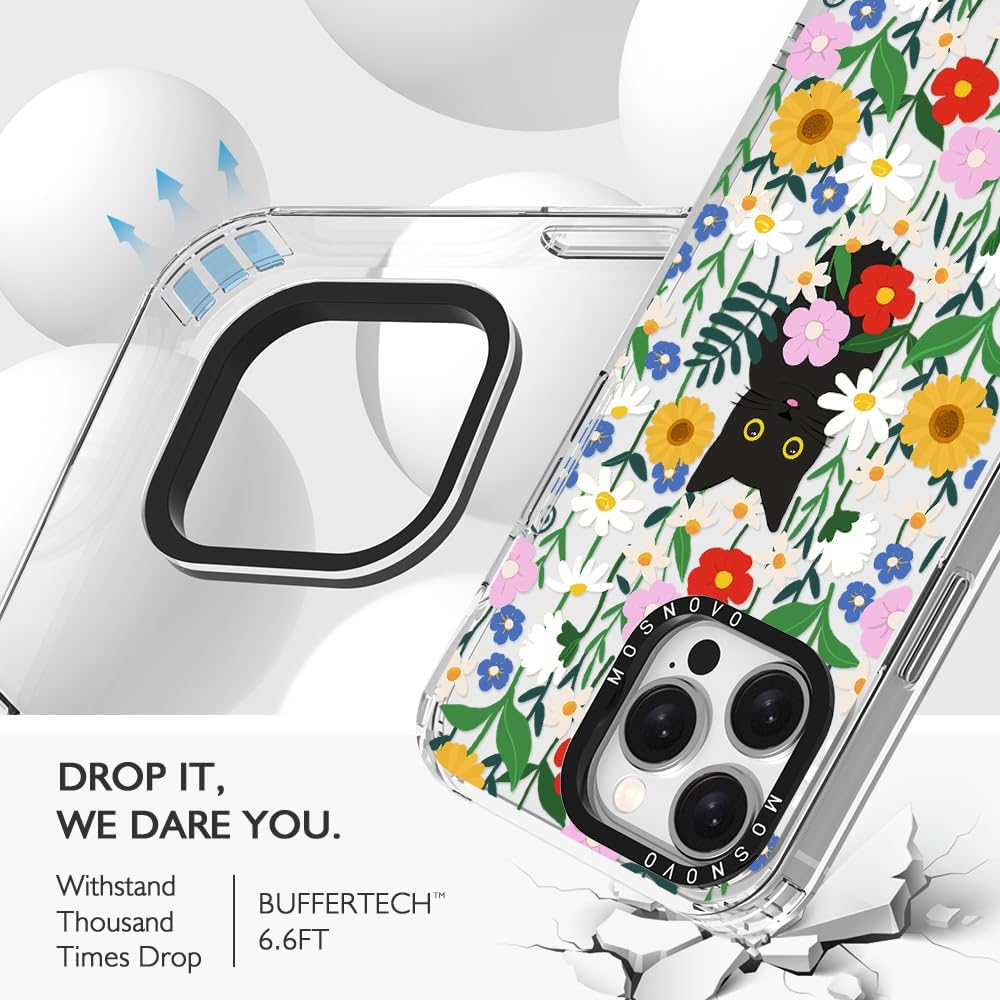 MOSNOVO Buffertech – Funda compatible con iPhone 15 Pro Max, impacto de caída de 6.6 pies, tecnología antidesprendimiento, funda transparente de