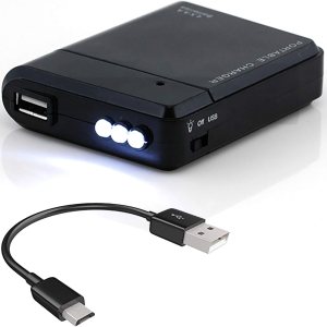 Cargador de viaje portátil de batería AA funciona para Xiaomi Mi Mix y cargador de emergencia con luz LED (toma 4 pilas AA, USB-C) Negro Cargador de viaje portátil de batería AA funciona para Xiaomi Mi Mix y cargador de emergencia con luz LED (toma 4 pilas AA, USB-C) Negro