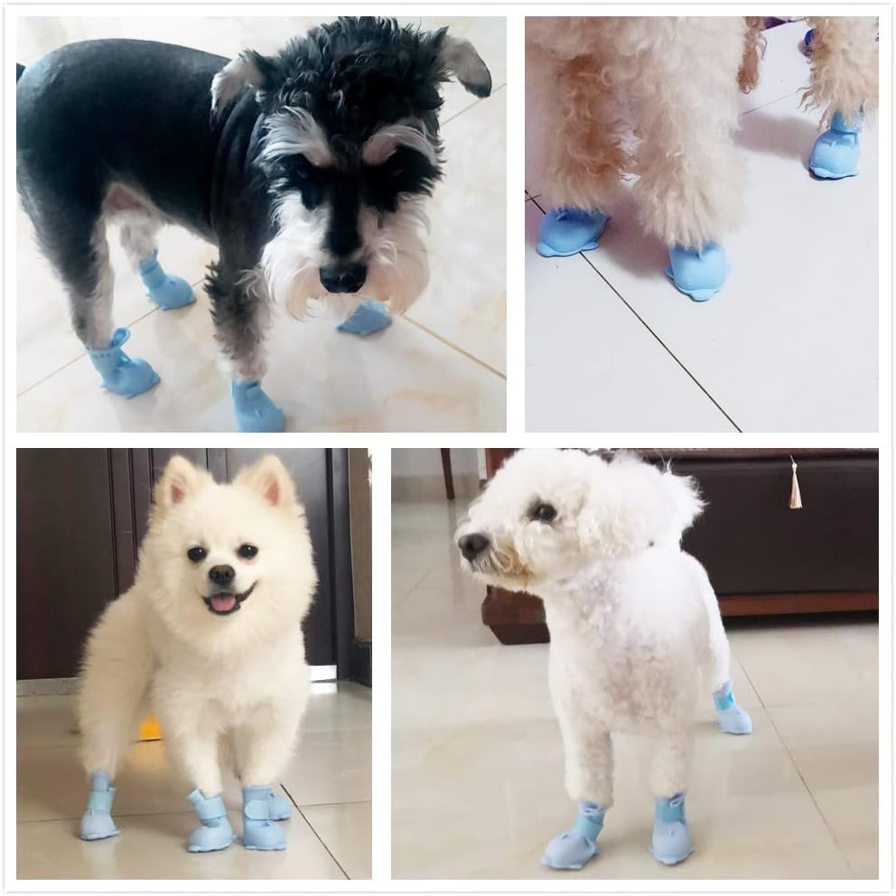 4 botas impermeables para perro, zapatos para perro para nieve y lluvia, peluche de Pomerania, bichón y cachorro (azul, S)