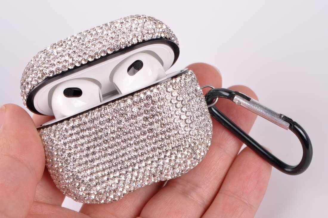 Funda brillante compatible con AirPods de 3 generación con llavero, a prueba de golpes, funda protectora de diamantes de imitación de alta calidad