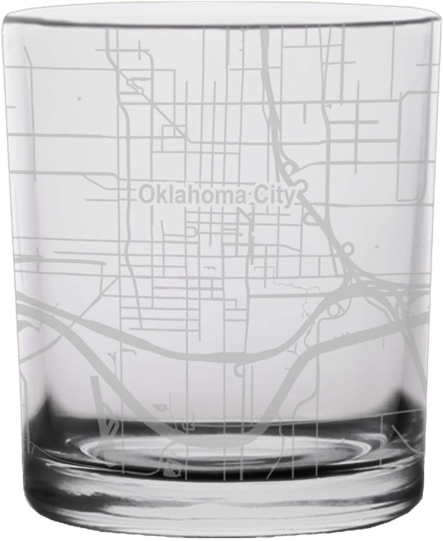 Vaso de whisky con el mapa de la ciudad de Oklahoma