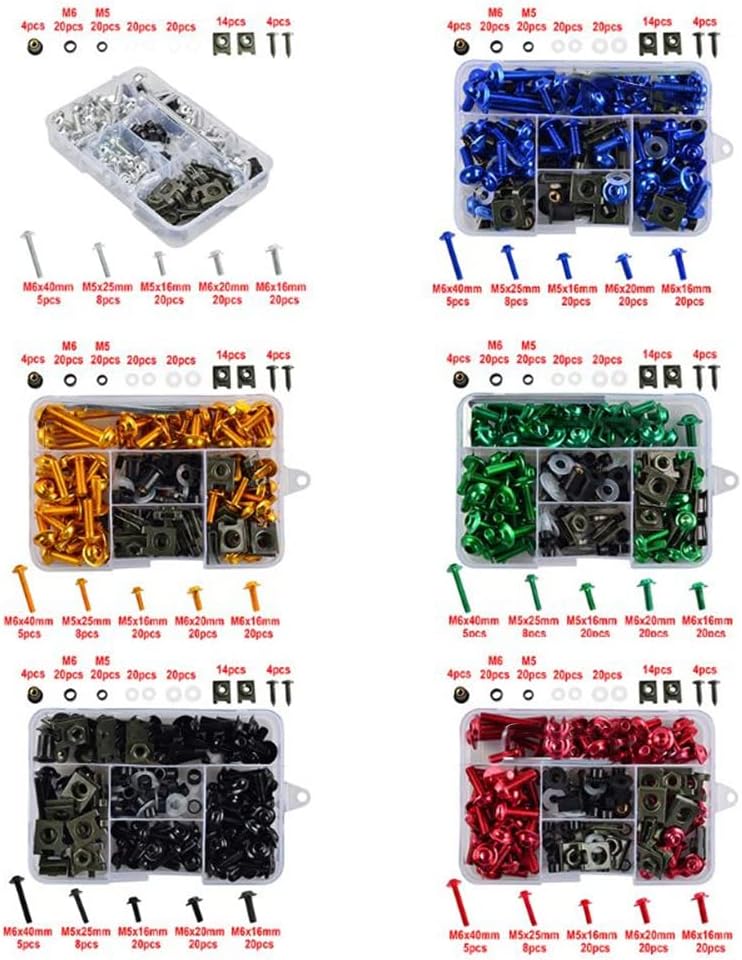 Juego de 177 pernos de carenado de motocicleta universales de aluminio, con clip de fijación para Honda Kawasaki Suzuki Yamaha, rojo