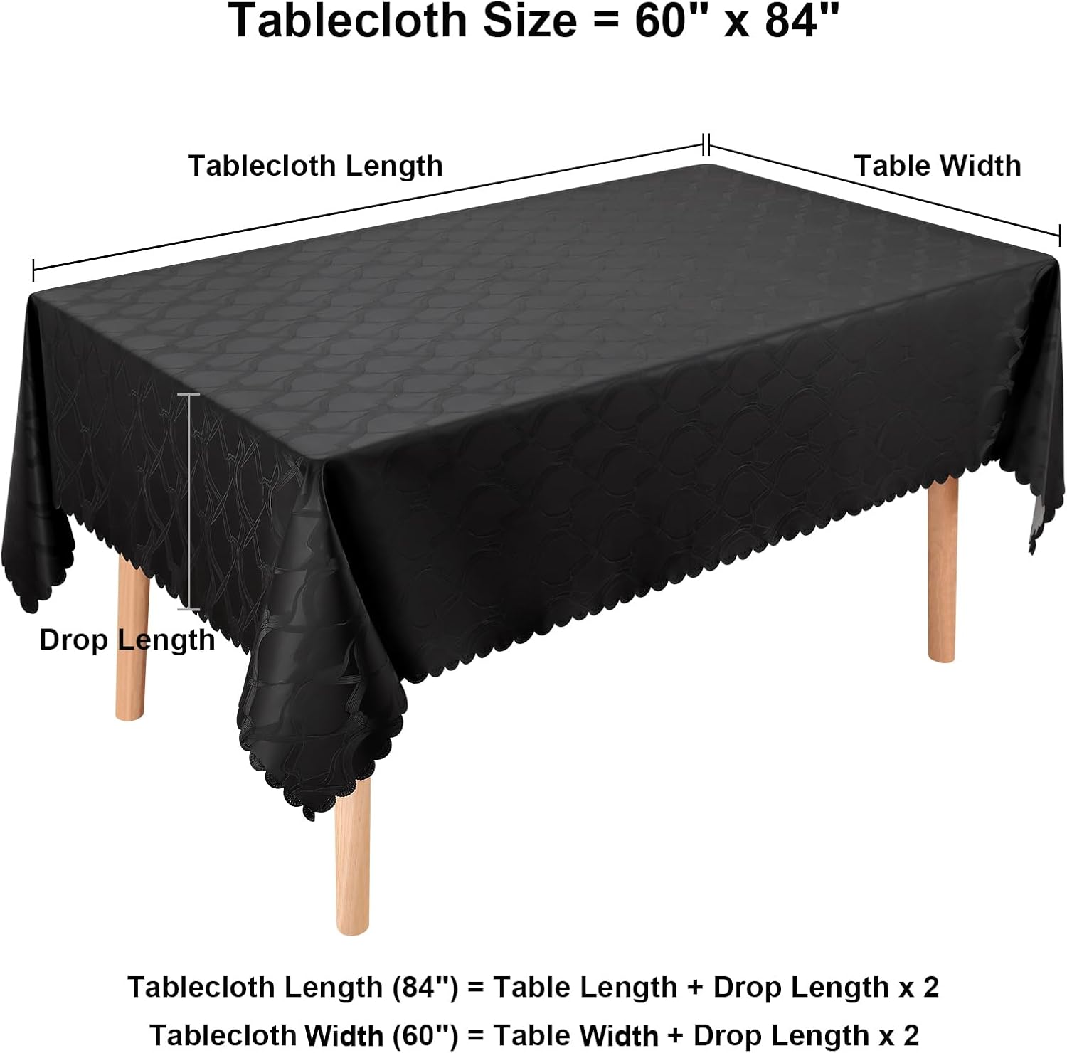 misaya Mantel rectangular de vinilo, 100% impermeable, resistente para mesas rectangulares, mantel lavable para cocina, cena, fiesta (negro, 60 x 84