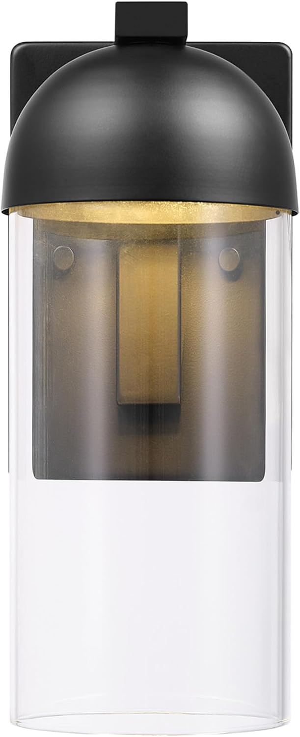 Globe Electric 60000023 Aplique de pared LED integrado de 12 W, negro mate, pantalla de vidrio transparente, iluminación exterior moderna,