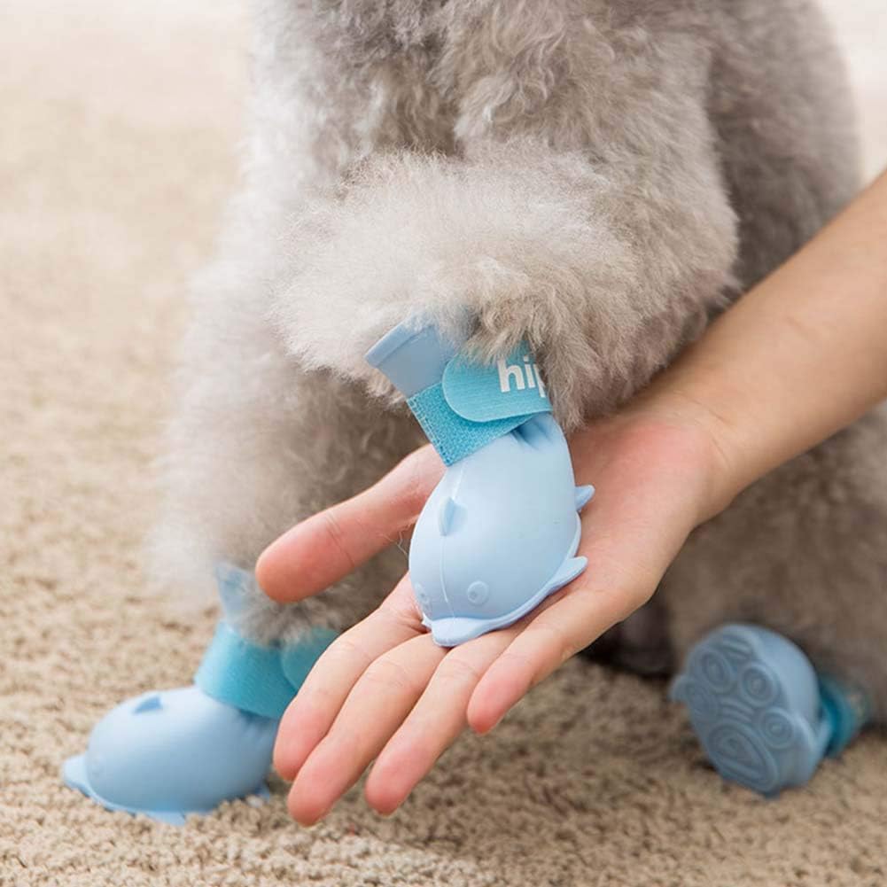4 botas impermeables para perro, zapatos para perro para nieve y lluvia, peluche de Pomerania, bichón y cachorro (azul, S)