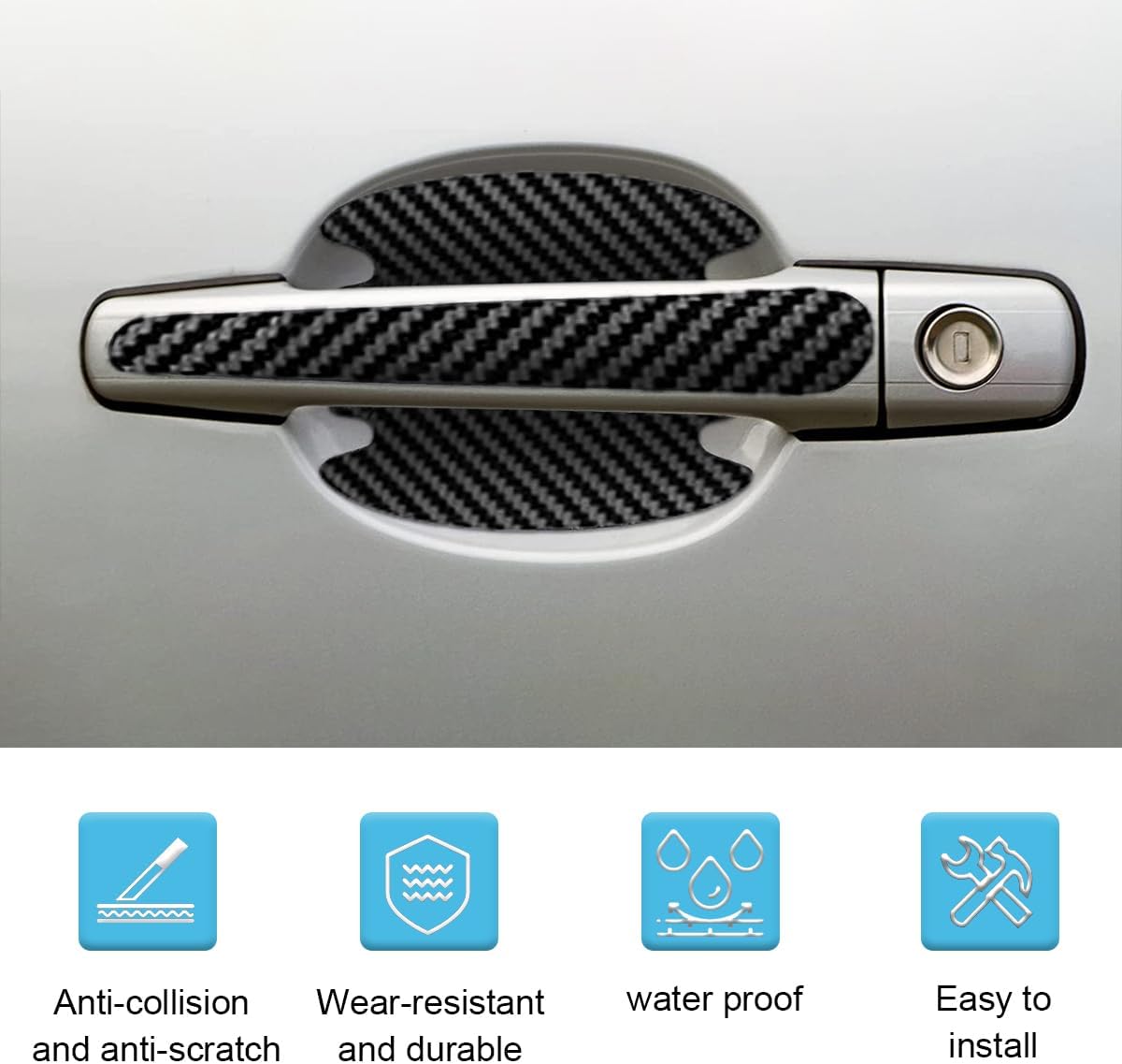 8 protectores contra arañazos para manija de puerta de automóvil, calcomanía de fibra de carbono para manija de puerta de automóvil, cubierta