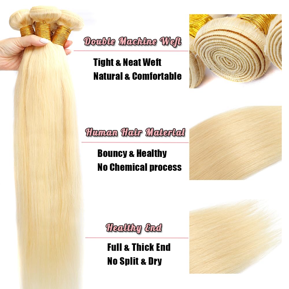 Paquetes de cabello humano 613 de 26 pulgadas, extensiones de cabello rubio 10A, extensiones de cabello virgen brasileño, 1 manojos de cabello